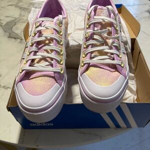 Adidas Kids Pink and Gold Glitter Sneakers